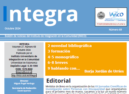 portada del Integra 69. Texto en cuadros azules, naranja y blanco