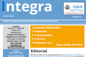 portada del Integra 69. Texto en cuadros azules, naranja y blanco