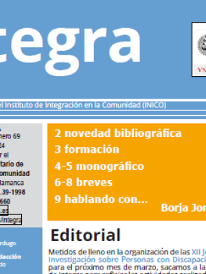 portada del Integra 69. Texto en cuadros azules, naranja y blanco